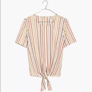 Madewell button back tie tee in rainbow stripe